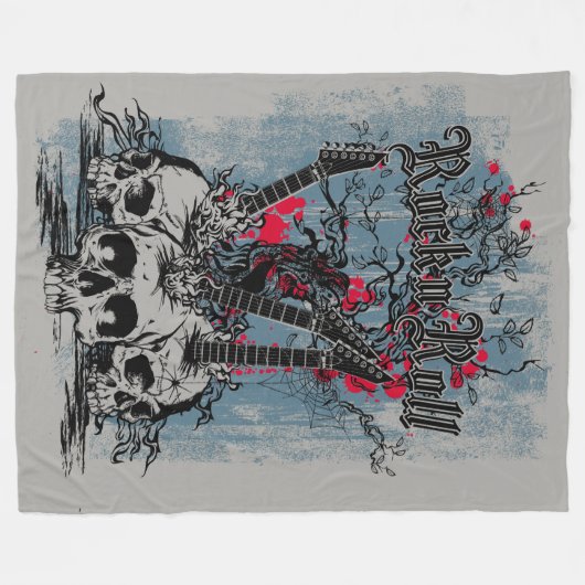 Rock N Roll Guitar Skulls Fleece Deken (Voorkant (Horizontaal))