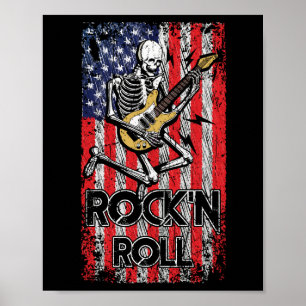 Rock N' Roll Guitar USA Flag Vinatge Music Band Poster