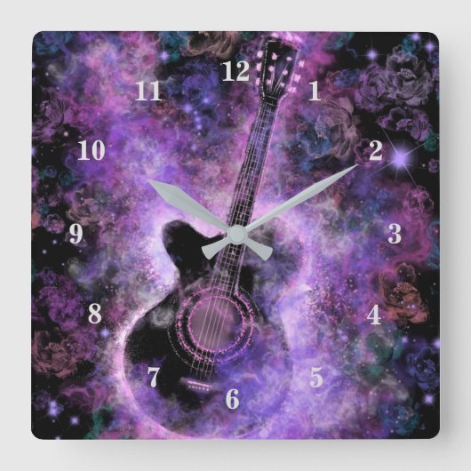 Rock N Roll Guitar Wall Clock - Hot Music Vierkante Klok (Voorkant)