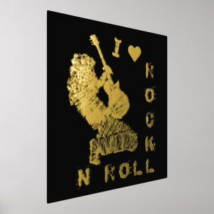 Rock N Roll Guitarist Black Gold Foil Prints
