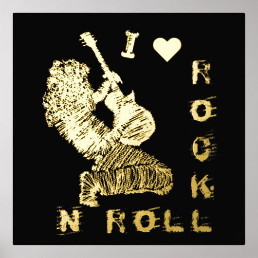 Rock N Roll Guitarist Black Gold Foil Prints (Voorkant)