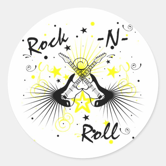 Rock n Roll Guitars Ronde Sticker (Voorkant)