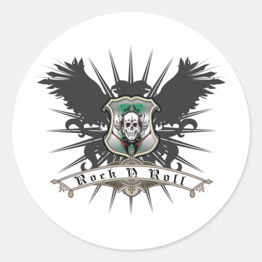 Rock n Roll Heraldry Ronde Sticker (Voorkant)