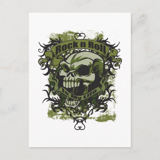 Rock n Roll is mijn Life Skull Briefkaart (Voorkant)