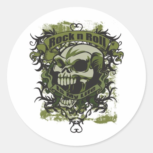 Rock n Roll is mijn Life Skull Ronde Sticker (Voorkant)