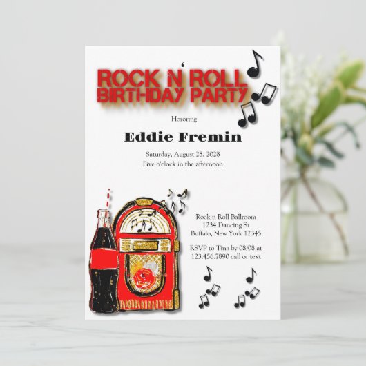 Rock n' Roll Jukebox Birthday Party Kaart (Staand voorkant)