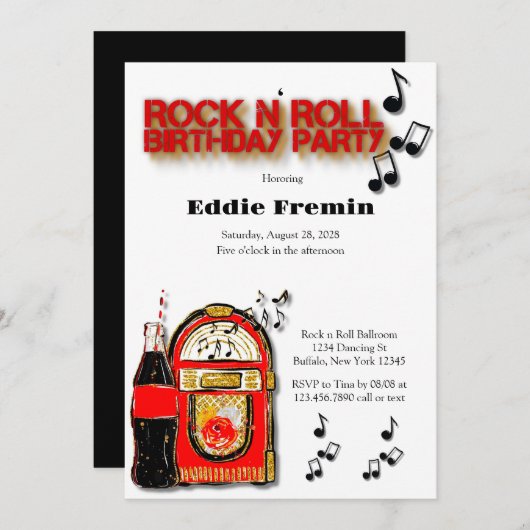 Rock n' Roll Jukebox Birthday Party Kaart (Voorkant / Achterkant)
