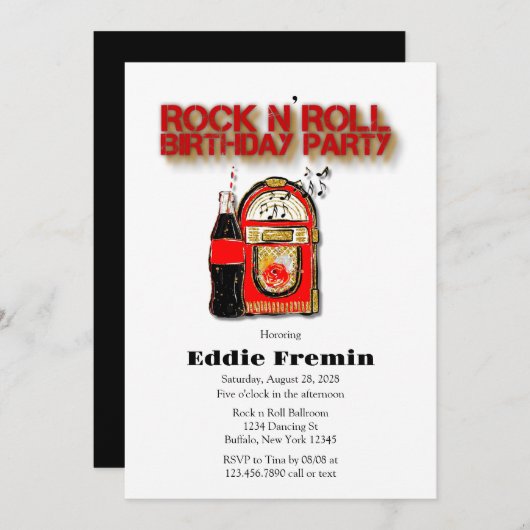 Rock n' Roll Jukebox Birthday Party Kaart (Voorkant / Achterkant)