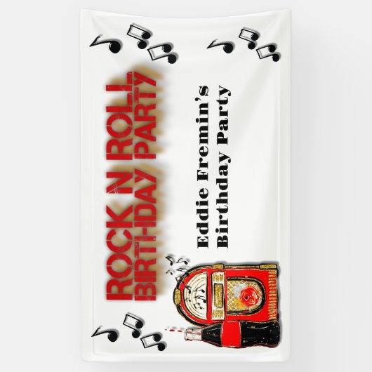 Rock n' Roll Jukebox Birthday Party Spandoek (Verticaal)