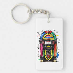 Rock N Roll Jukebox Kleurrijke Retro Kunst Sleutelhanger
