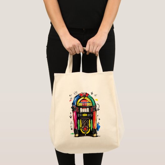 Rock N Roll Jukebox Kleurrijke Retro Kunst Tote Bag (Voorkant (product))