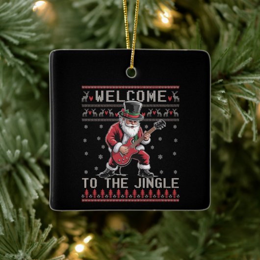 Rock n Roll Kerst Rocker Kerstman Horrend Kerstfee Keramisch Ornament (Boom)