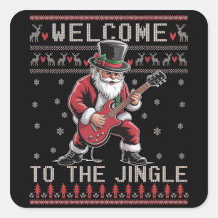 Rock n Roll Kerst Rocker Kerstman Lelijke Kerst Vierkante Sticker
