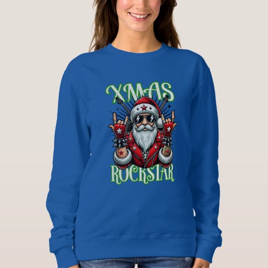 Rock-n-Roll Kerstsweatshirt - Rocker Santa Trui (Voorkant)