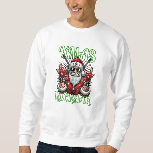 Rock-n-Roll Kerstsweatshirt - Rocker Santa Trui (Voorkant)