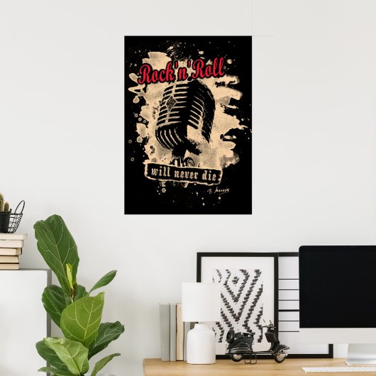 Rock-n-Roll-microfoon - rood Poster (Thuiskantoor)