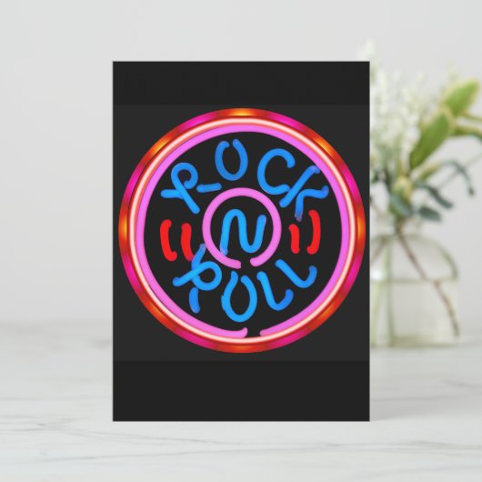 Rock n Roll Music Neon Sign Party Invitation Kaart (Staand voorkant)