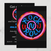 Rock n Roll Music Neon Sign Party Invitation Kaart (Voorkant / Achterkant)