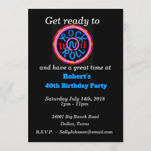Rock n Roll Music Neon Sign Party Invitation Kaart