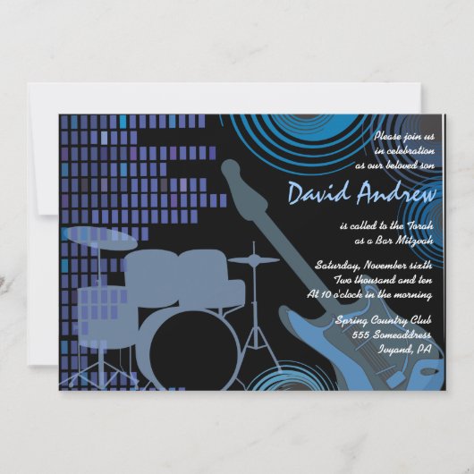 Rock n Roll Musical Bar Bat Mitzvah Invitation Kaart (Voorkant)