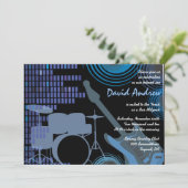 Rock n Roll Musical Bar Bat Mitzvah Invitation Kaart (Staand voorkant)