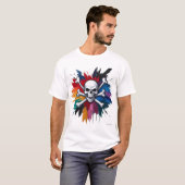 Rock 'n' Roll Muurschildering Schedel T-shirt (Voorkant volledig)