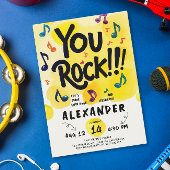 Rock N Roll Muziek Geel Waterverf Verjaardagsfeest Kaart