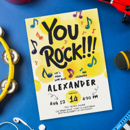 Rock N Roll Muziek Geel Waterverf Verjaardagsfeest Kaart