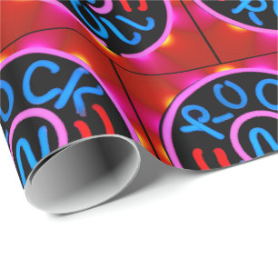 Rock n Roll Muziek Neon Sign Look Cadeauverpakking Cadeaupapier