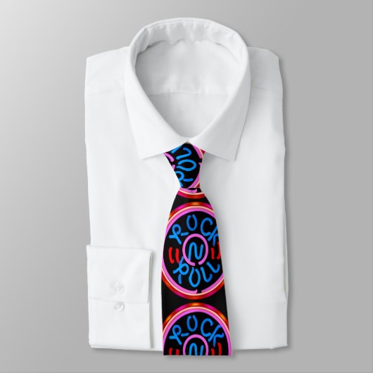 Rock n Roll Muziek Neon Sign Look Necktie Stropdas (Gebonden)