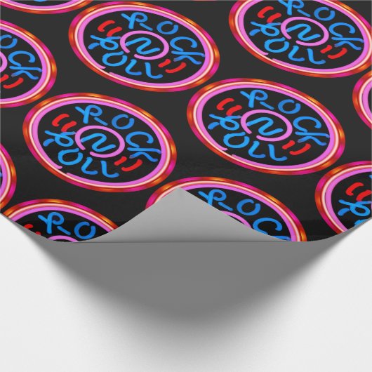 Rock n Roll Muziek Neon Sign Look On Black Cadeaupapier (Hoek)