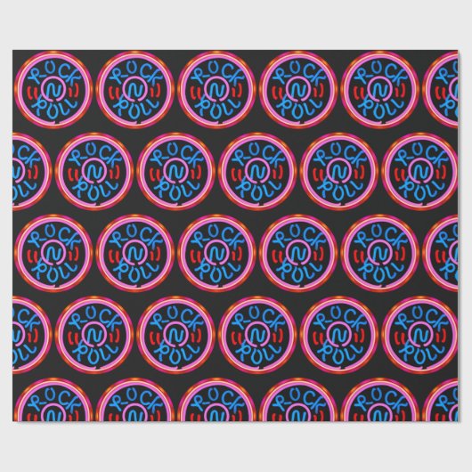 Rock n Roll Muziek Neon Sign Look On Black Cadeaupapier (Vlak)