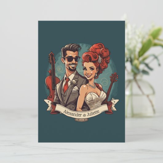 Rock n roll paar bruiloft kaart (Staand voorkant)