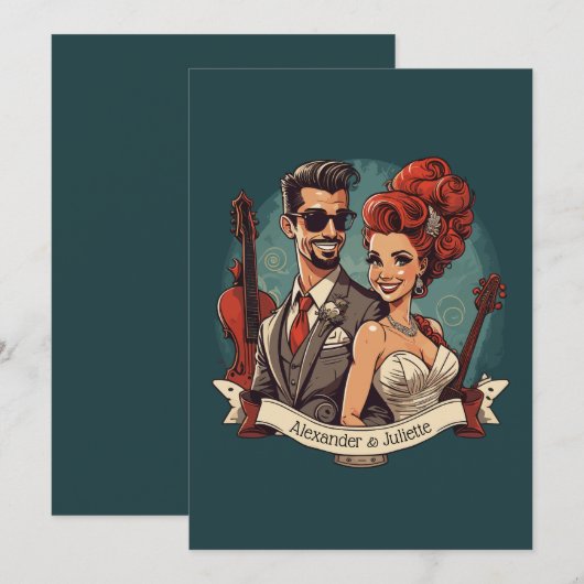 Rock n roll paar bruiloft kaart (Voorkant / Achterkant)