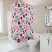 Rock n Roll Pattern Pink Shower Curtain Douchegordijn (In situ)