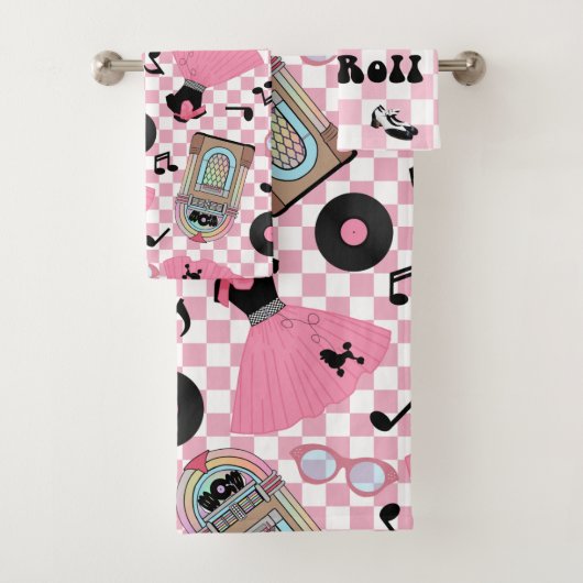 Rock n Roll Pattern roze Bad Handdoek (Insitu)