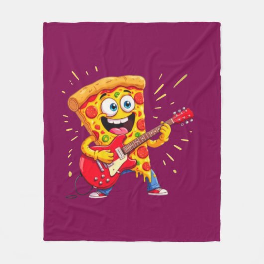 **Rock ’n’ Roll Pizza – Funny Guitar-Playing Slice Fleece Deken (Voorkant)