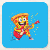 **Rock ’n’ Roll Pizza – Funny Guitar-Playing Slice Kartonnen Onderzetters (Voorkant)