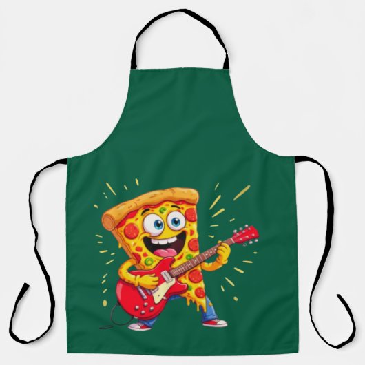 **Rock ’n’ Roll Pizza – Funny Guitar-Playing Slice Schort (Voorkant)