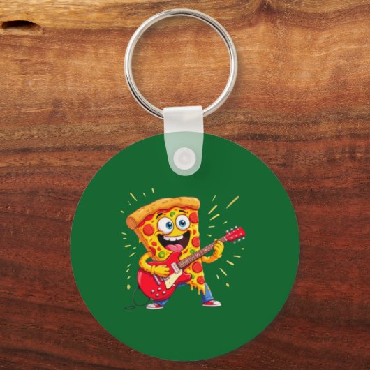 **Rock ’n’ Roll Pizza – Funny Guitar-Playing Slice Sleutelhanger (Voorkant)