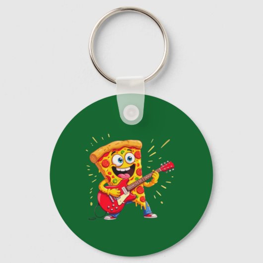 **Rock ’n’ Roll Pizza – Funny Guitar-Playing Slice Sleutelhanger (Achterkant)