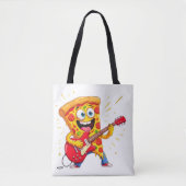 **Rock ’n’ Roll Pizza – Funny Guitar-Playing Slice Tote Bag (Voorkant)