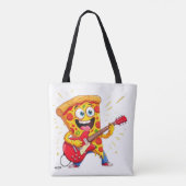 **Rock ’n’ Roll Pizza – Funny Guitar-Playing Slice Tote Bag (Achterkant)