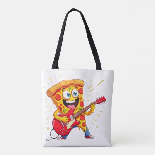 **Rock ’n’ Roll Pizza – Funny Guitar-Playing Slice Tote Bag (Achterkant)