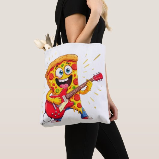 **Rock ’n’ Roll Pizza – Funny Guitar-Playing Slice Tote Bag (Dichtbij)