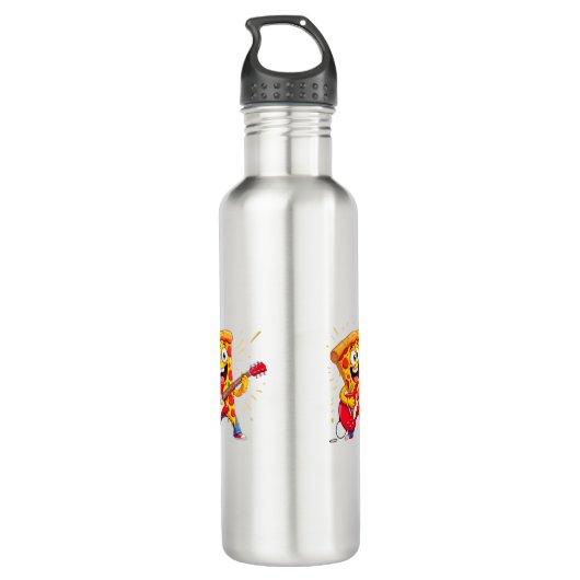 **Rock ’n’ Roll Pizza – Funny Guitar-Playing Slice Waterfles (Achterkant)