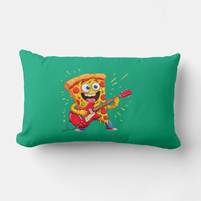 **Rock ’n’ Roll Pizza – Grappige Gitaarspelende Pi Kussen (Voorkant)