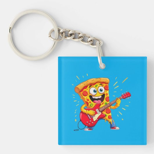 **Rock ’n’ Roll Pizza – Grappige Gitarist Slice** Sleutelhanger (voorkant)