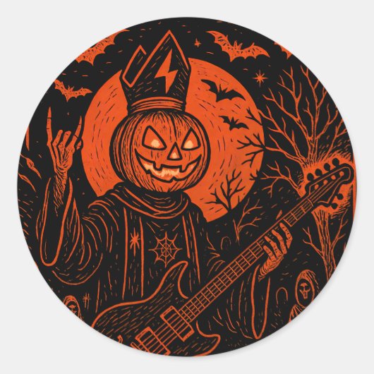 Rock ’N Roll Pompoen Gitaar Sticker (Voorkant)