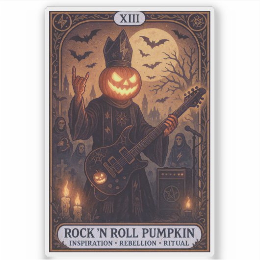 Rock 'n Roll Pumpkin Die-Cut Sticker - Tarot Kaart (Voorkant)